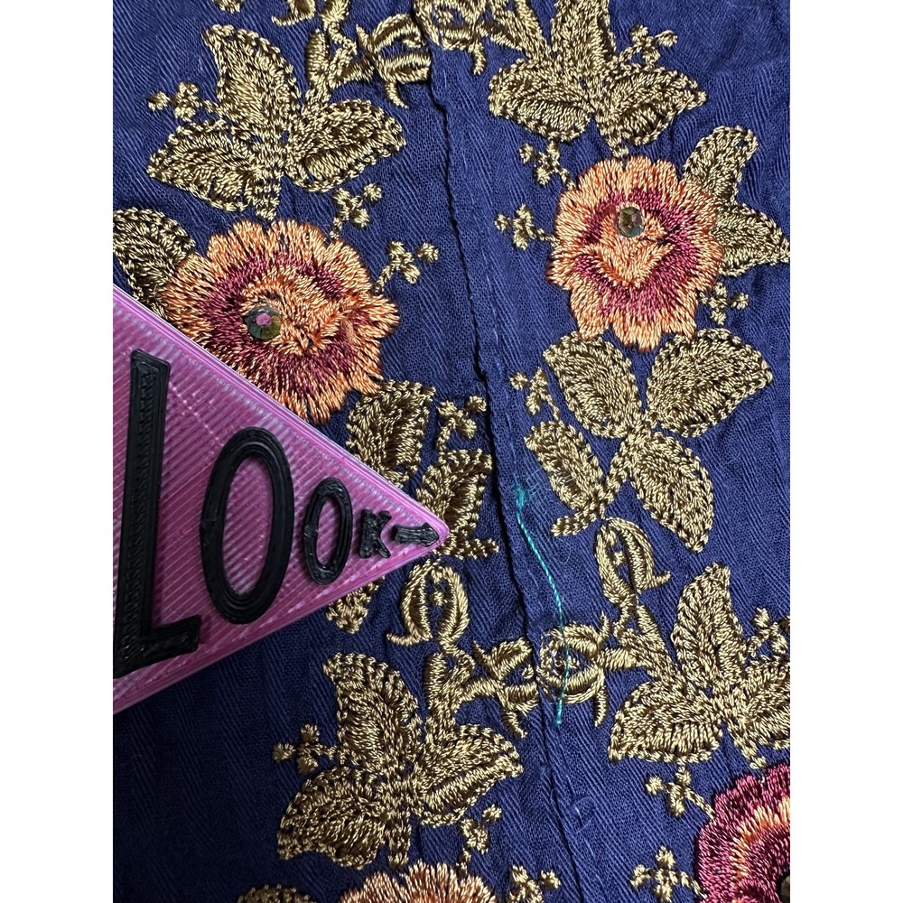 Embroidered Kurta Dress Womens Medium Blue Floral‎ Shalwar Kameez Tassel Ethnic - Picture 9 of 16